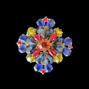 Vintage Edlee Signed Maltese Cross Rhinestone Brooch Pin